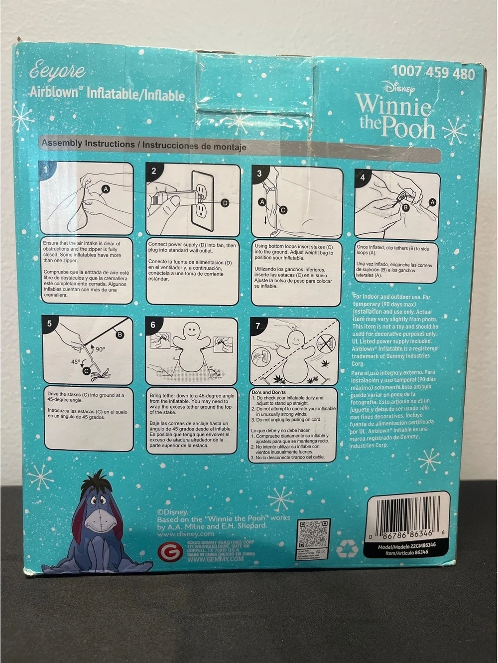 GEMMY DISNEY CHRISTMAS INFLATABLE EEYORE 3.5 FEET TALL LIGHTS UP RARE